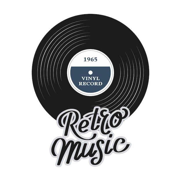 Vinyl record and lettering Retro music on a white background Music retro icon vintage logo vector