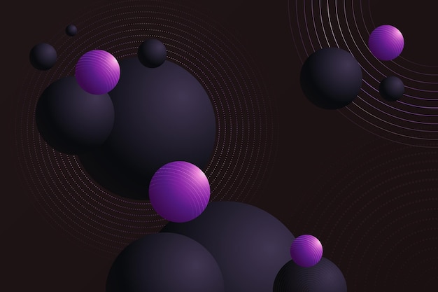 Violet disco balls composition design background with purple volume spheres