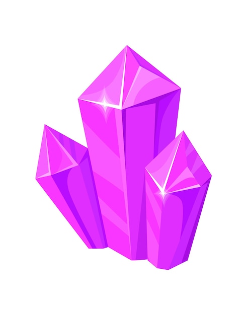 Violet facet gem. Crystal stones, precious symbol of geometry, cartoon vector illustration