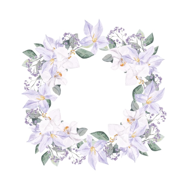 Violet flowers wreath, frame, watercolor purple flowers, bohemian very peri wreath for design