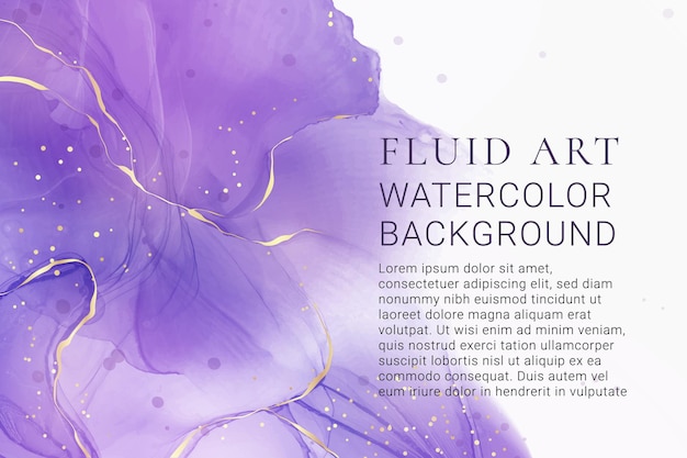 Violet lavender liquid watercolor marble background with golden lines