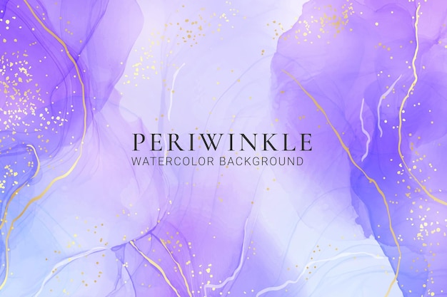 Violet lavender liquid watercolor marble background with golden lines