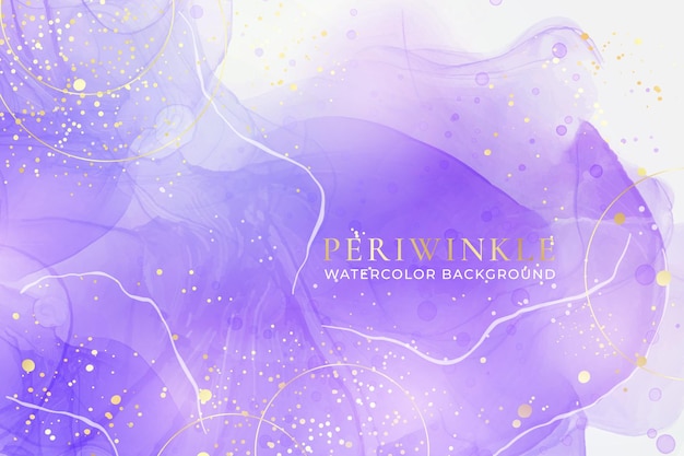 Violet lavender liquid watercolor marble background with golden lines