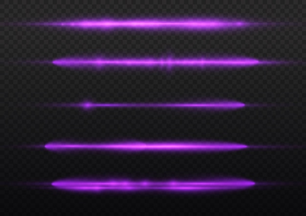 Violet light rays flash horizontal lens flares speed laser beams glow purple line motion flare glare