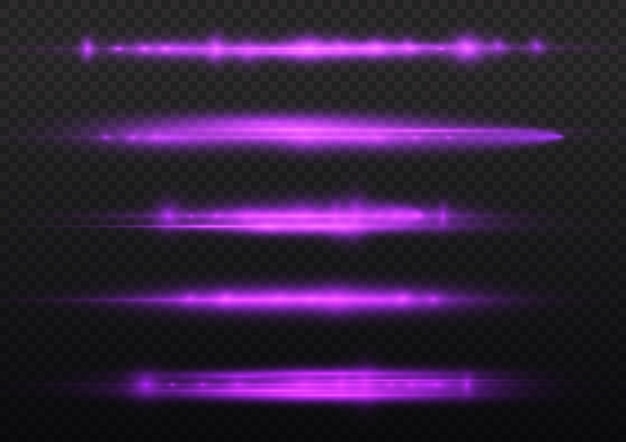 Violet light rays flash horizontal lens flares speed laser beams glow purple line motion flare glare