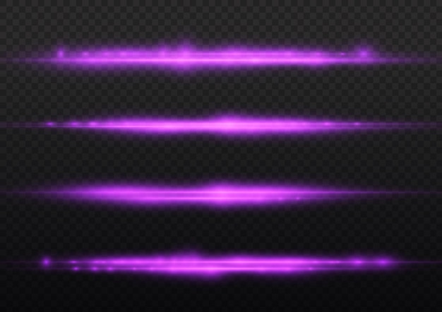 Violet light rays flash horizontal lens flares speed laser beams glow purple line motion flare glare