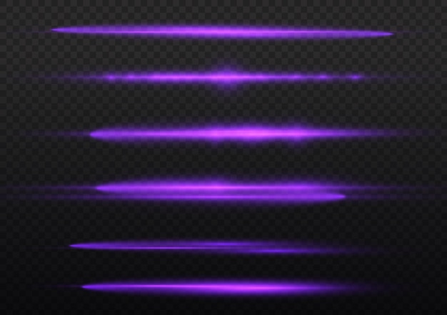 Violet light rays flash horizontal lens flares speed laser beams glow purple line motion flare glare