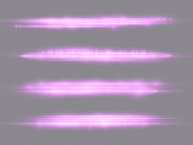 Violet light rays flash horizontal lens flares speed laser beams glow purple line motion flare glare