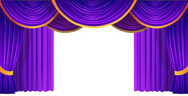 Violet theater curtains Colored curtains with lambrequin Vector