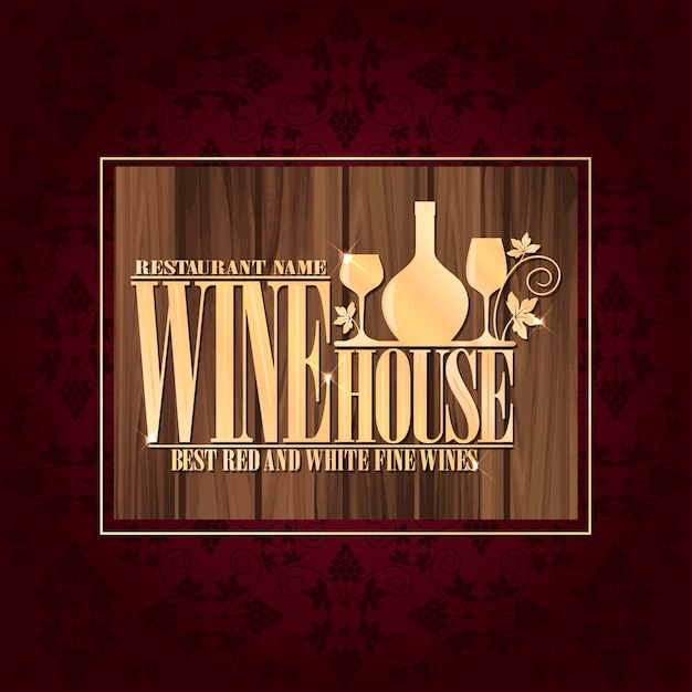 Violet vintage wine house menu Best red and white fine wines Wood background Vector illustration