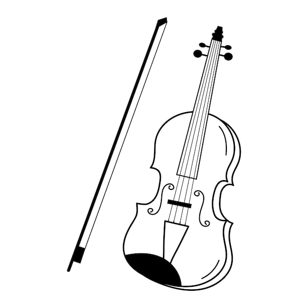 Violin and bow in doodle style Musical instrument