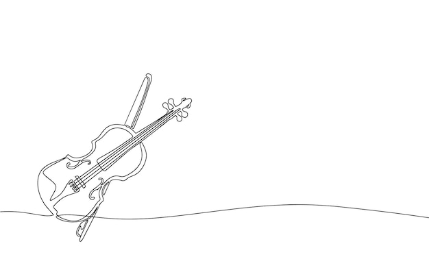 Violin and bow One line continuous abstract conception of musical instrument Line art outline