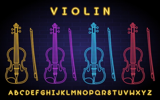 Violin music instrument icon with neon light glow element