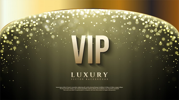 Vip background with gold lettering illustration with bokeh light at the top.