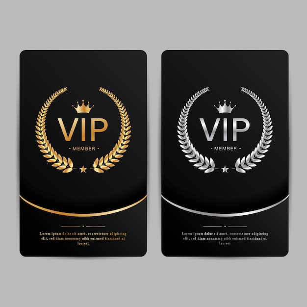 VIP member premium cards. Black and golden design template set.