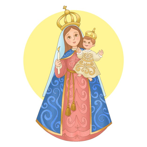 Vector the virgin of candelaria holding a candle and the baby jesus