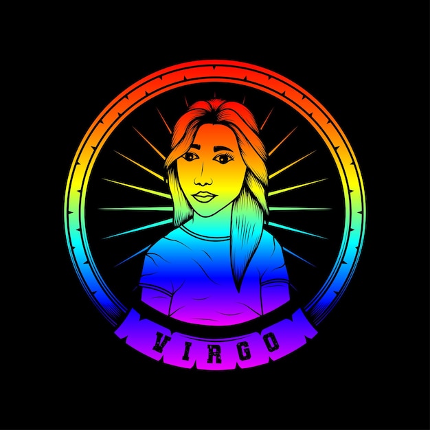 Virgo character vintage neon style illustration