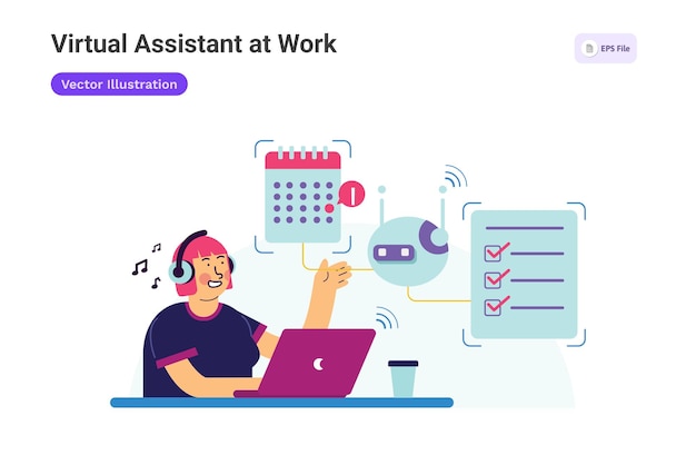 Virtual Assistant at Work Illustration