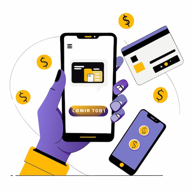 Virtual Card Money Transfer with Smartphone in Hand