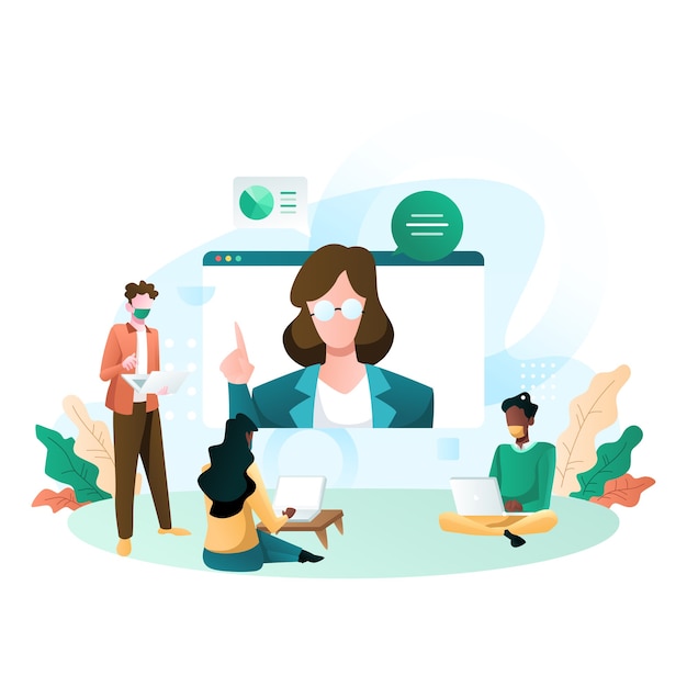 Virtual conference call of a business group meeting and work from home illustration