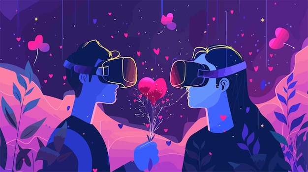 Vector virtual dating concept man in virtual reality