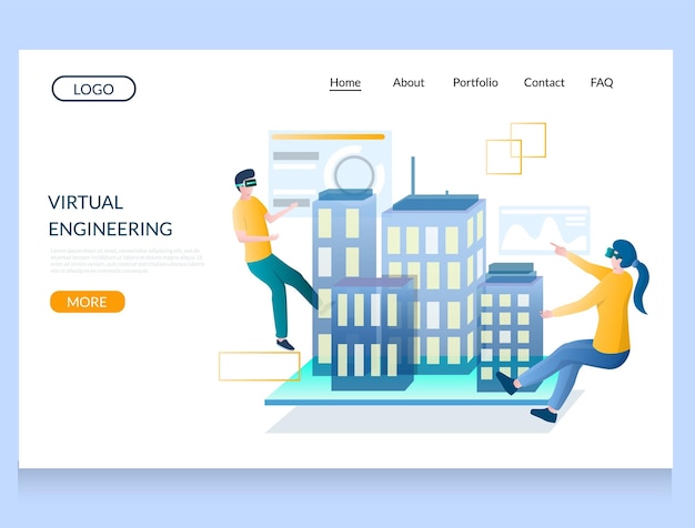 Virtual engineering vector website landing page design template