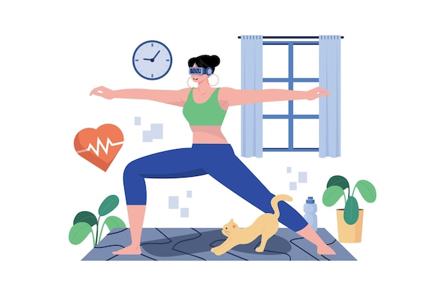 Virtual Fitness using VR Tech Illustration concept on white background