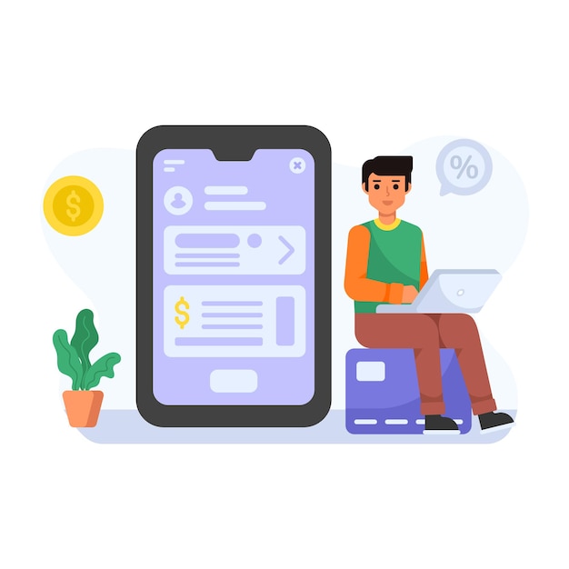 Virtual payment app flat illustration of online banking