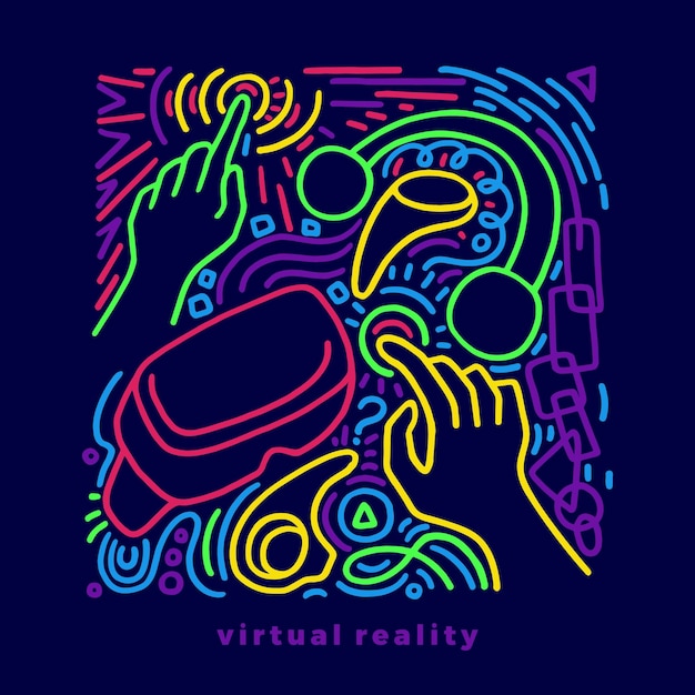 Virtual reality Art line sketch Doodle abstract elements of helmet glasses arm mask headphones