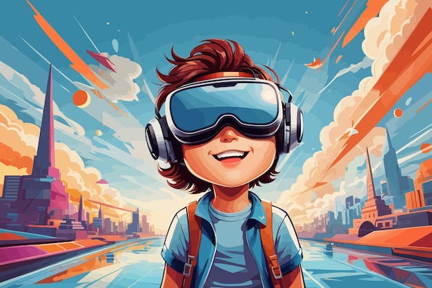 virtual reality cartoon tech illustration