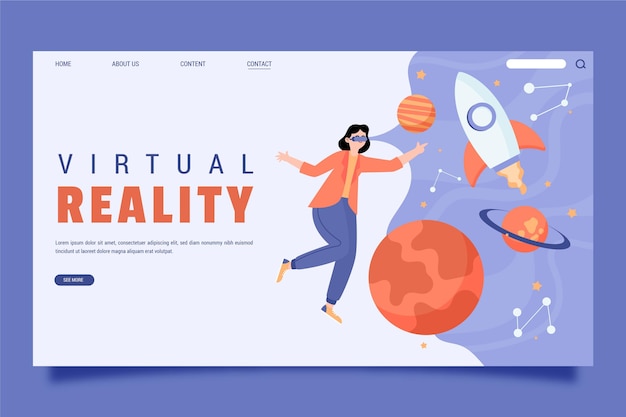 Virtual reality concept landing page template