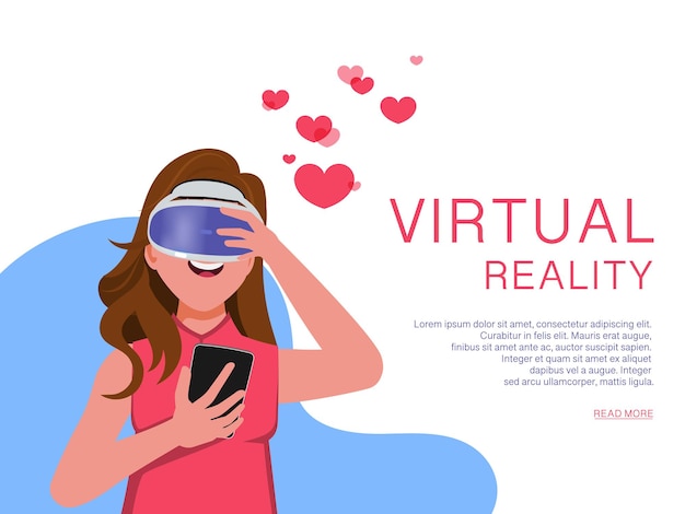 Virtual reality concept with woman wearing a virtual reality eyes glasses  landing page