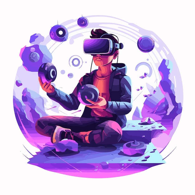 Virtual Reality Flat Vector Illustration for Online Gaming