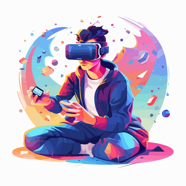 Virtual Reality Flat Vector Illustration for Online Gaming