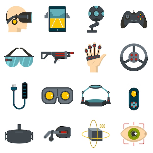 Virtual reality icons set in flat style