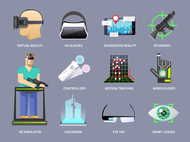 Virtual reality icons set