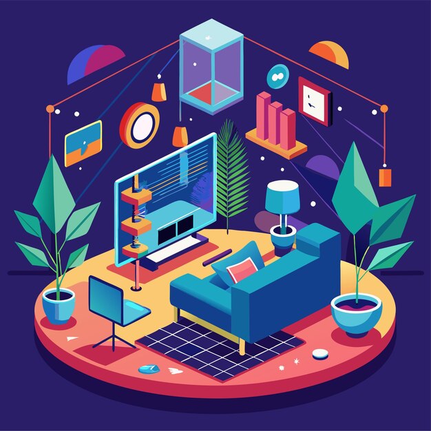 Vector virtual reality interior design illustration