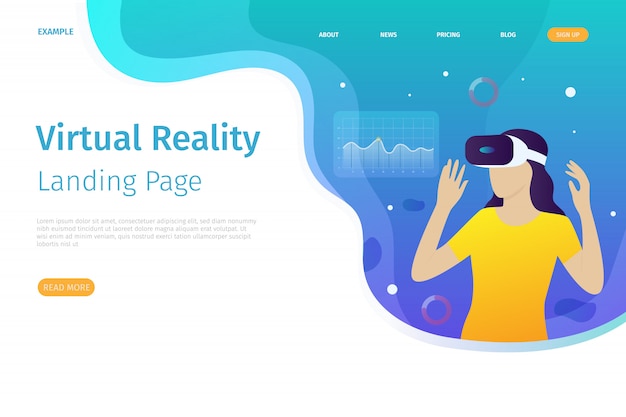 Vector the virtual reality landing page template can be used for websites