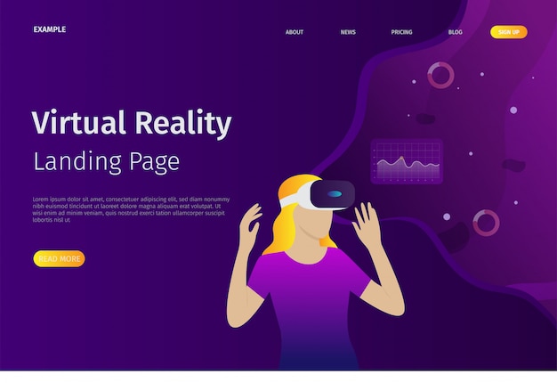 The virtual reality landing page template can be used for websites