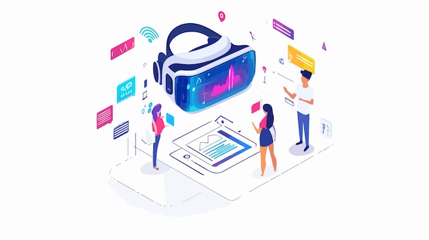 Vector virtual reality landing page with augmented reality technology