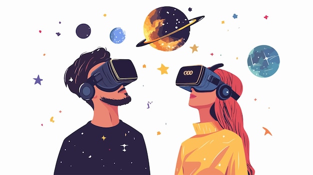 Virtual Reality Metaverse Concept with Guy and Woman in VR Glasses