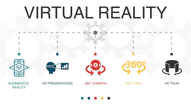 Virtual reality VR helmet VR controller game VR platform icons Infographic design template Creative concept with 5 steps