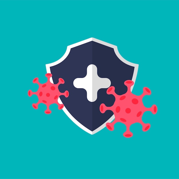 Virus or bacteria protection. Covid stop. Vector illustration isolated on blue background.