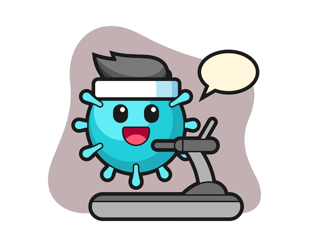 Virus cartoon walking on the treadmill