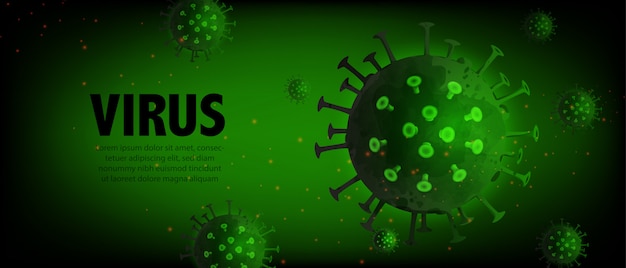 Virus drawing. Abstract on dark green background. Allergy, bacteria, medical healthcare, microbiology, disease concept.