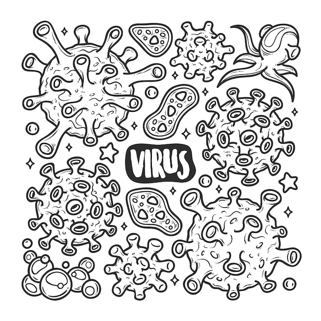 Virus Icons Hand Drawn Doodle Coloring