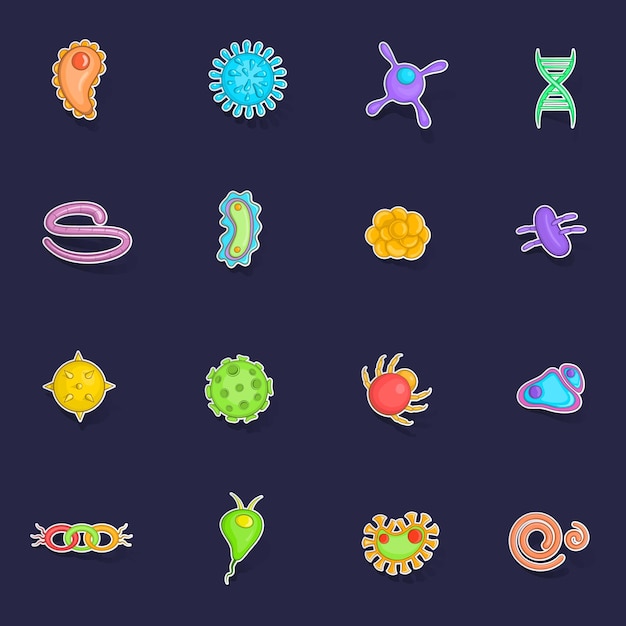 Virus icons set vector sticker