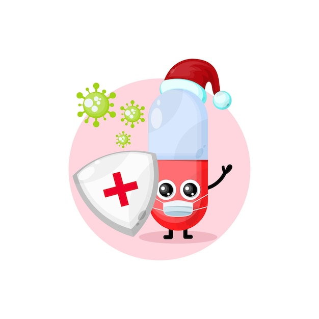 Virus pill christmas character cute logo