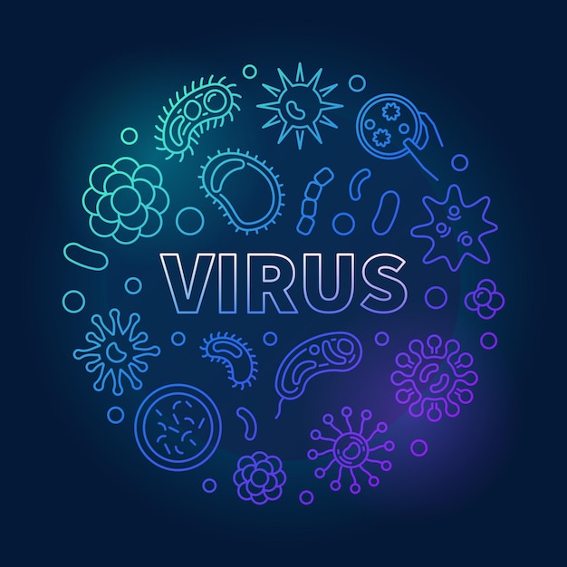 Virus round vector blue bright illustration in thin line style