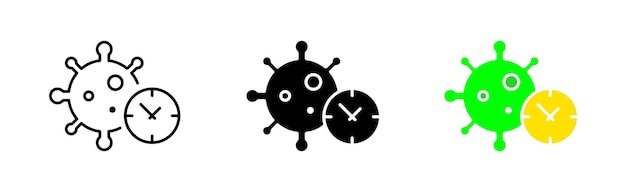 Virus with clock line icon Covid 19 coronavirus self isolation lockdown quarantine microbe incubation period disease spread morbidity immunity Vector icon in line black and colorful style